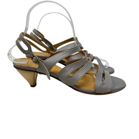 Coclico Leather Sandals Kitten‎ Heel Strappy Slingback Gray Size 38.5 US 8 8.5 - Picture 7 of 15